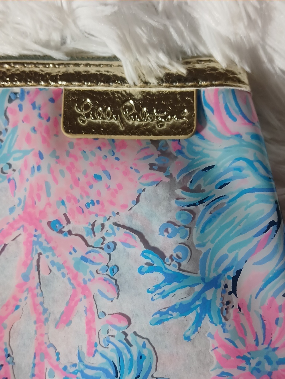 Lilly Pulitzer Pink & Gold Seashell Cosmetic Bag Set. Of 2 - Picture 3 of 3